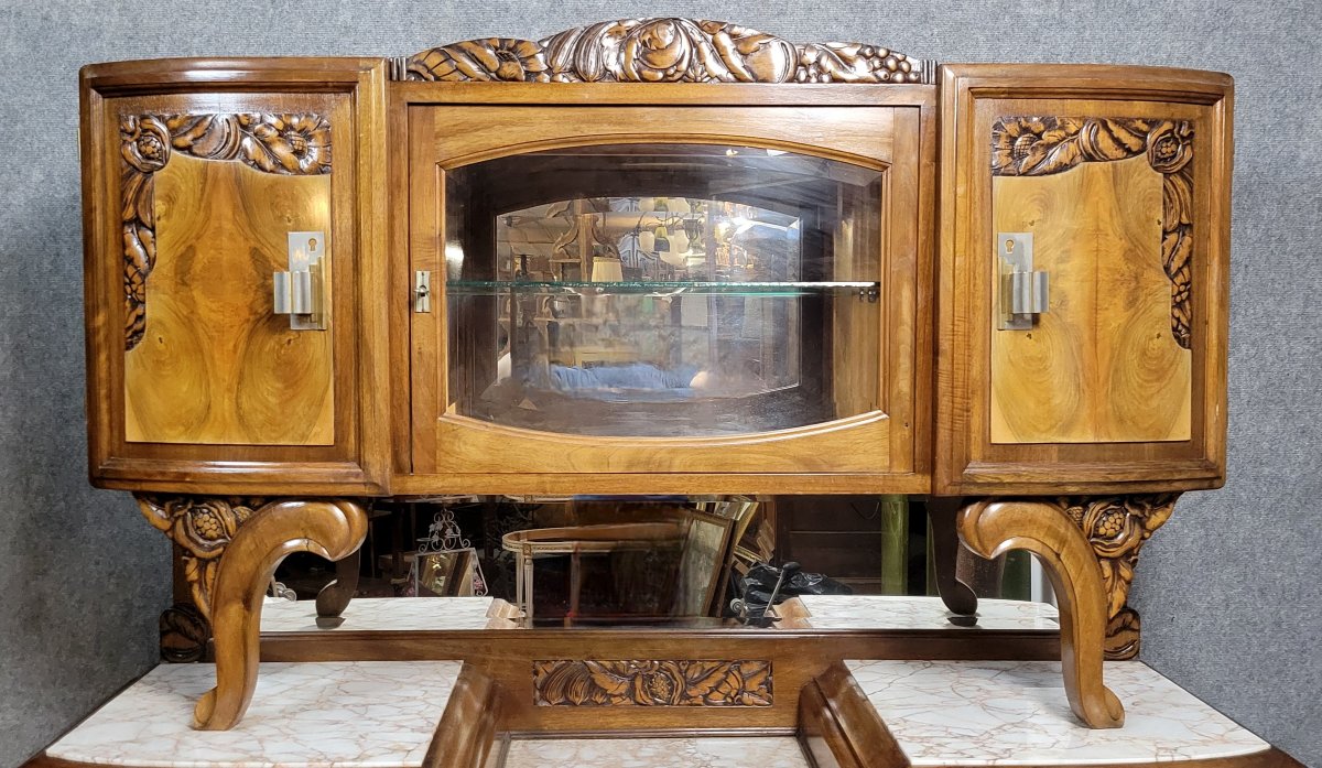 buffet deux corps galbé époque Art Déco en acajou -photo-3