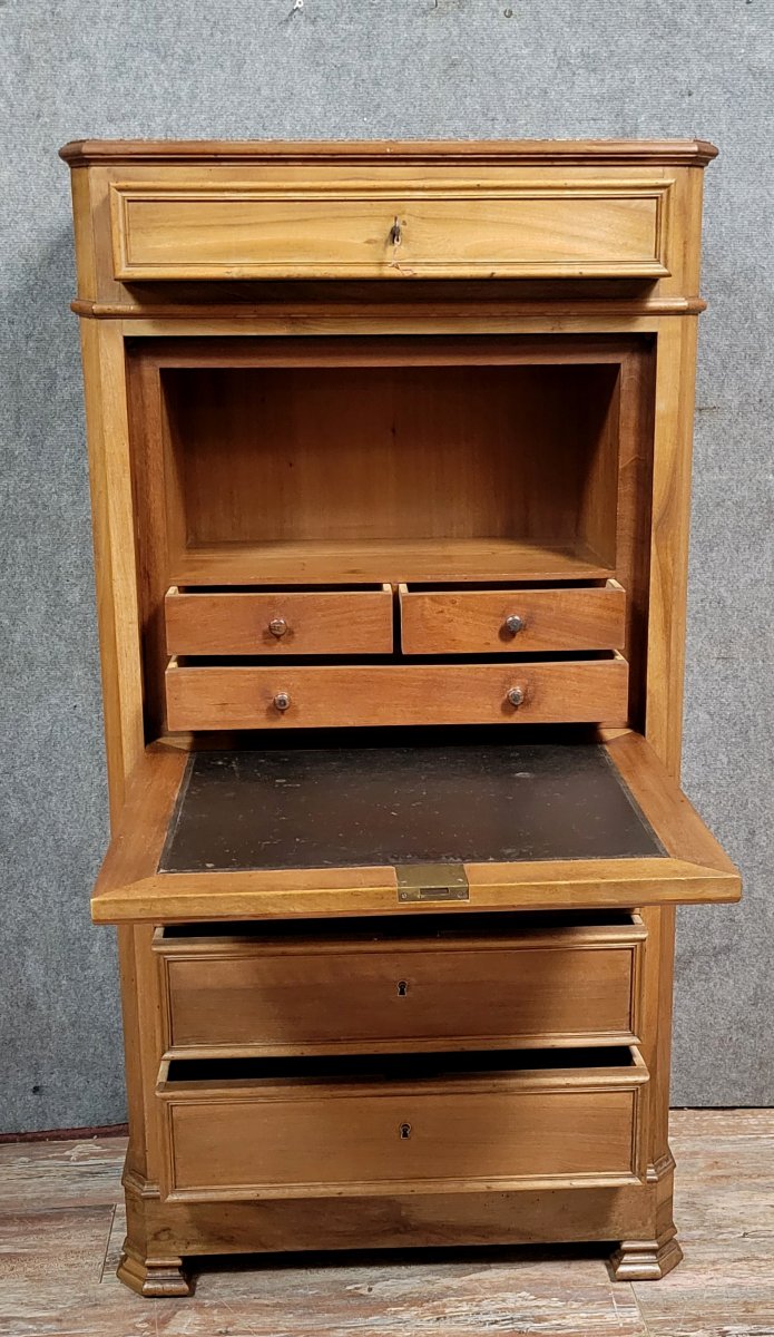 Secrétaire époque Napoléon III en faux semblant de semainier en noyer -photo-7