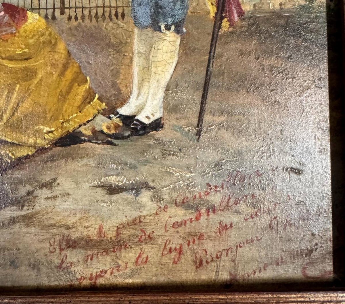 Oil On Panel: Painting Of A Gallant Scene In The Style Of The 18th Century-photo-3