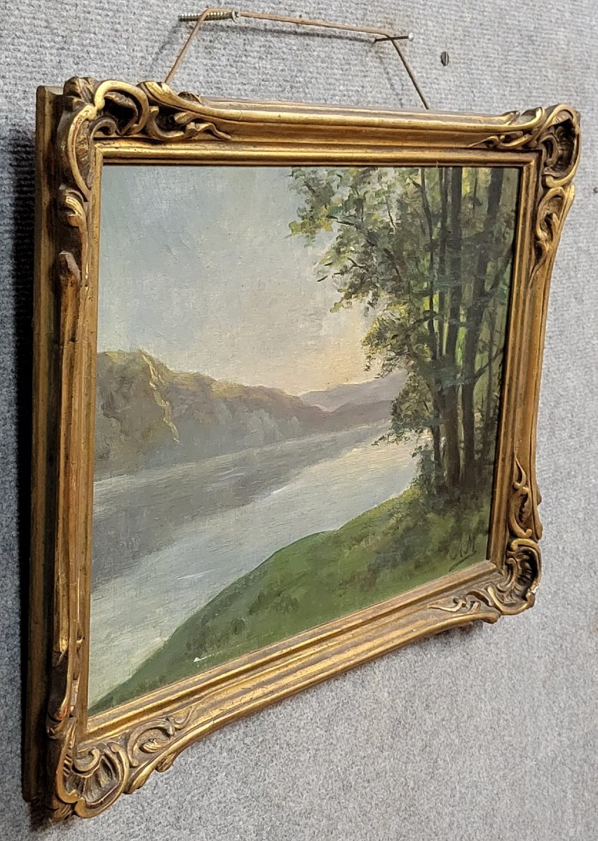 In Maury: Oil Painting On Canvas View Of Lake Annecy -photo-2