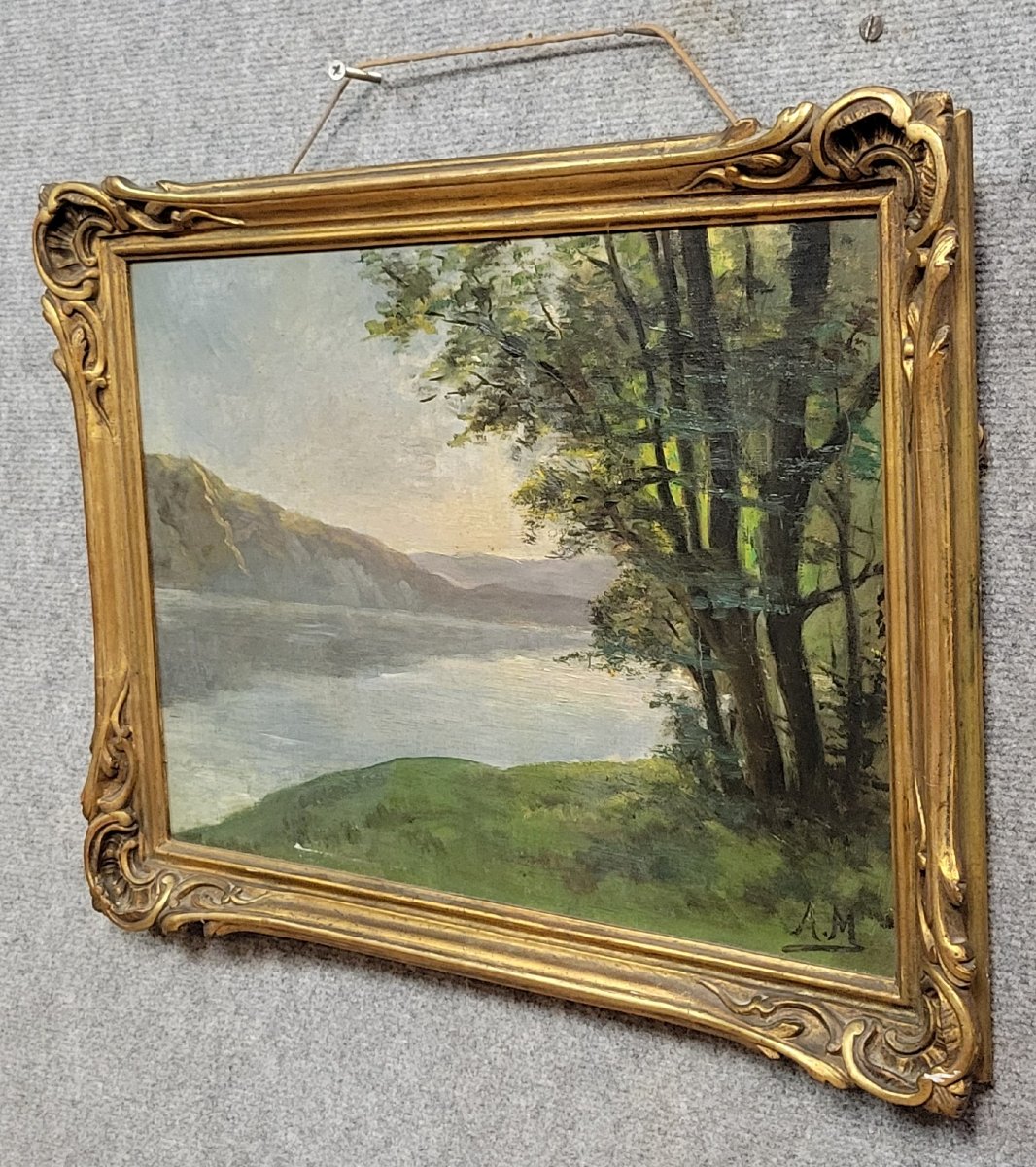 In Maury: Oil Painting On Canvas View Of Lake Annecy -photo-3