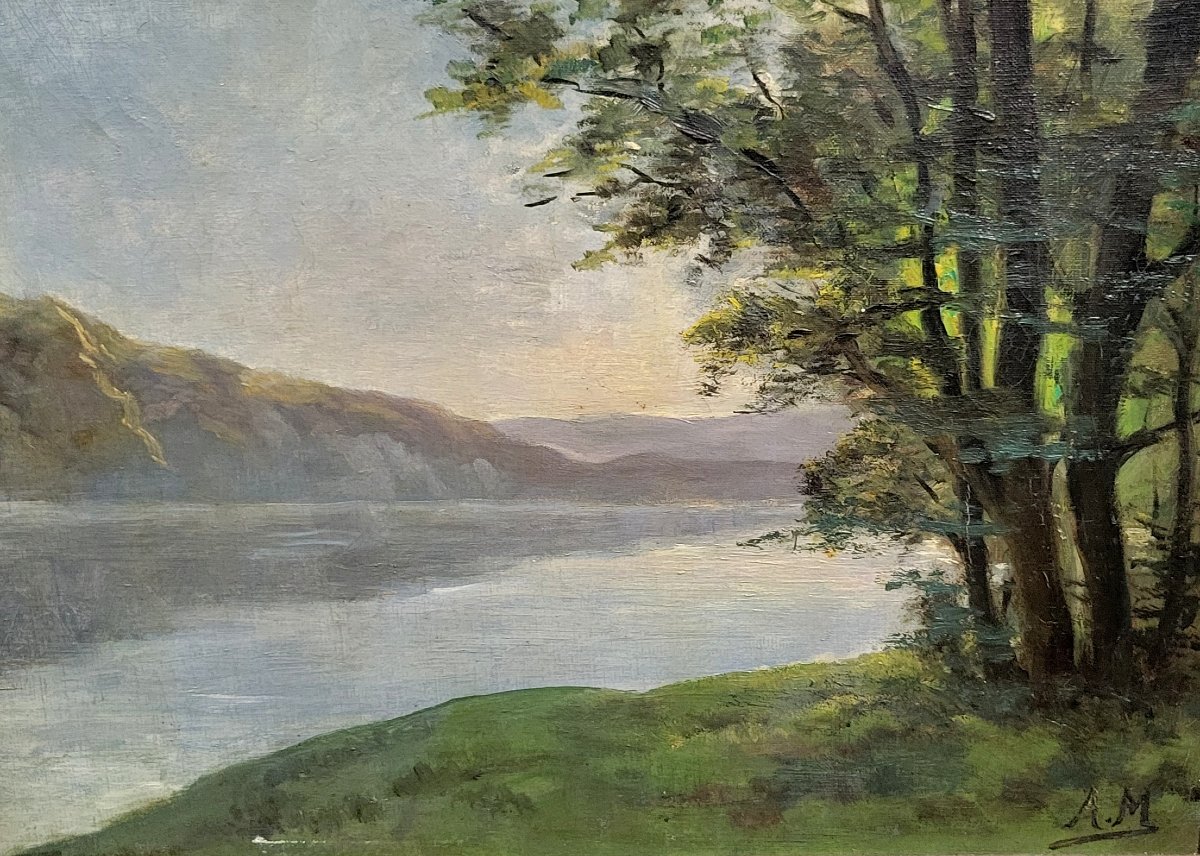 In Maury: Oil Painting On Canvas View Of Lake Annecy -photo-4