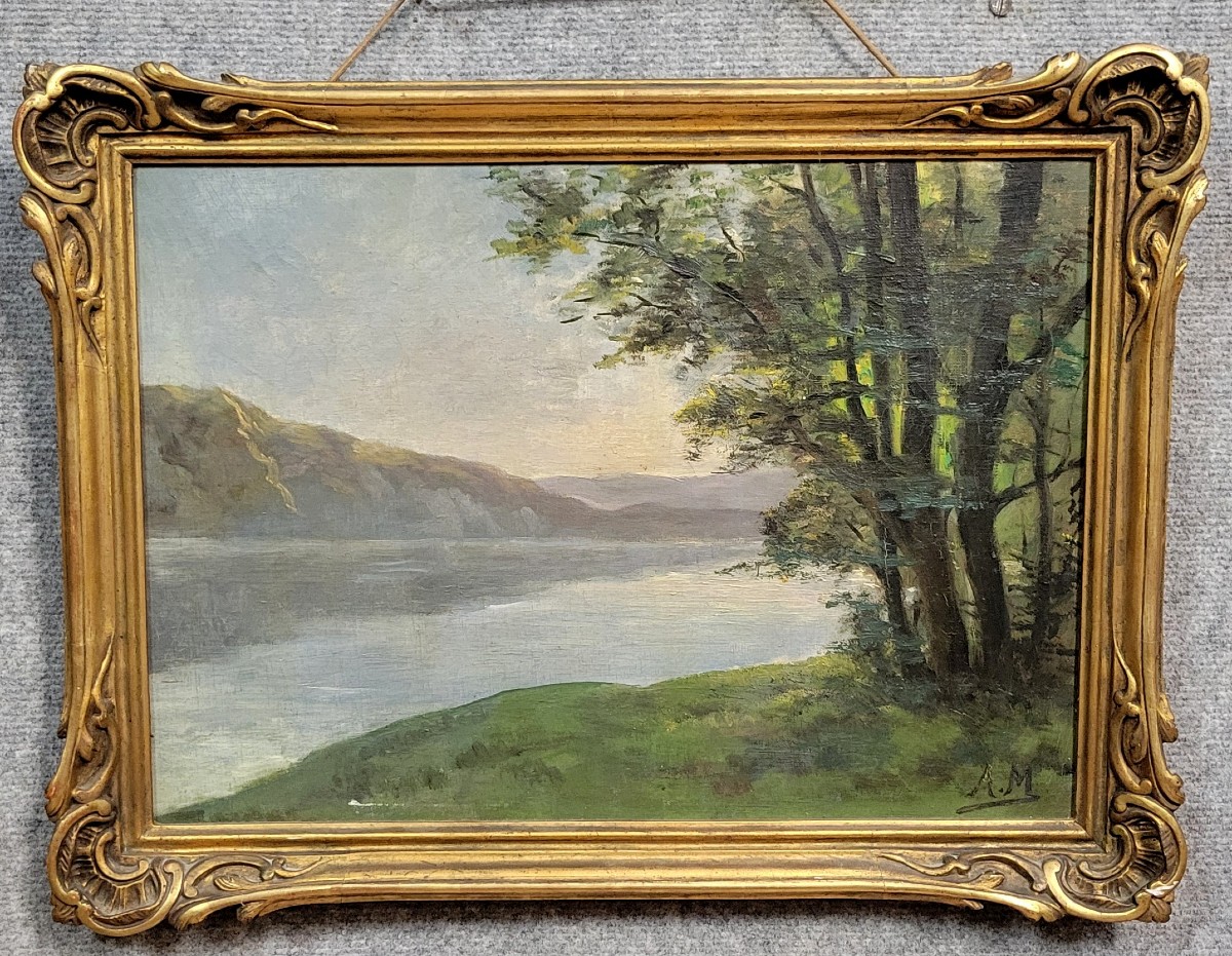In Maury: Oil Painting On Canvas View Of Lake Annecy 