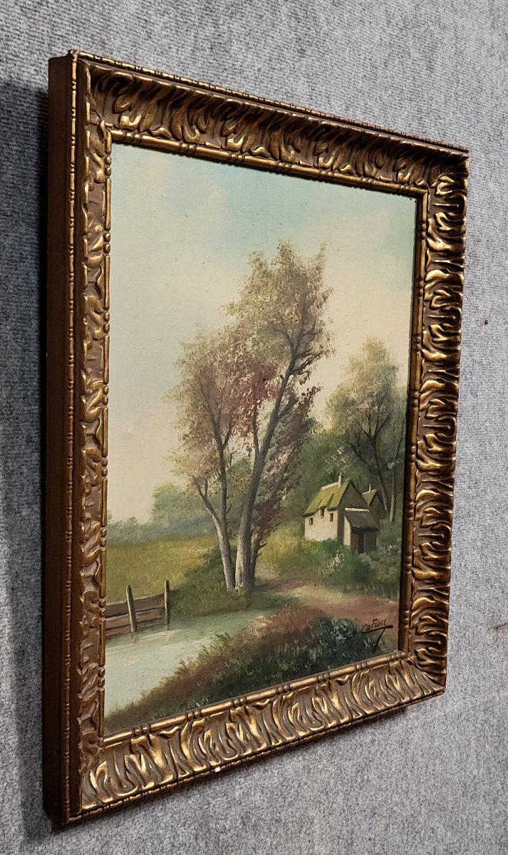 Henri CATROU XIXeme : huile sur toile paysage lacustre -photo-1