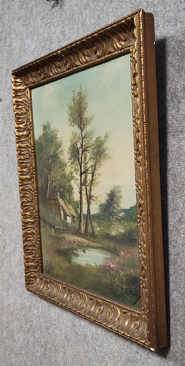 Henri CATROU XIXeme : huile sur toile paysage lacustre (B)  -photo-3