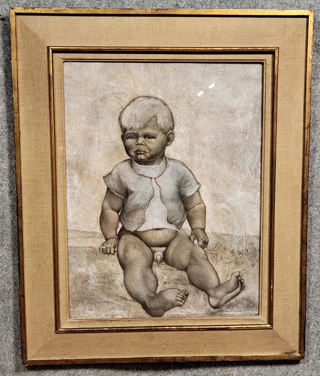 Grand Tableau Huile sur Toile milieu XXeme : le bébé potelé  