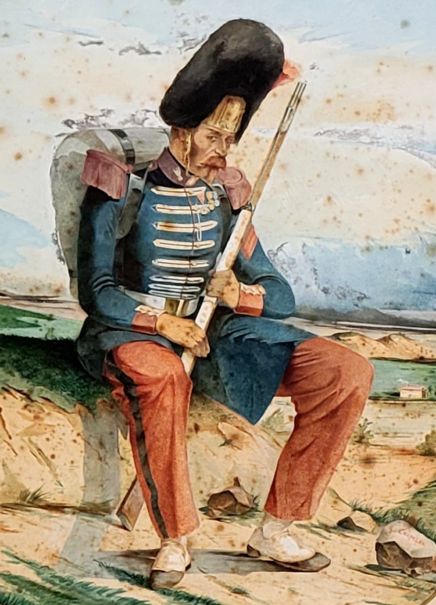 Le repos du Guerrier : Grande Aquarelle époque Napoléon III  -photo-1