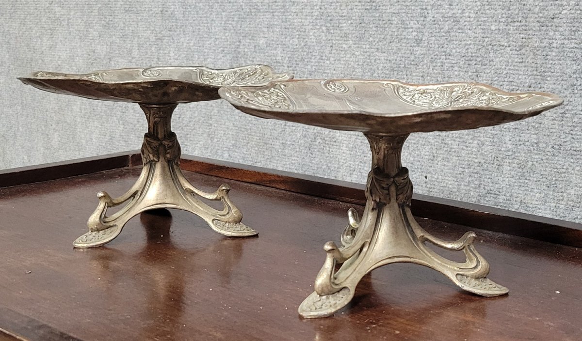 Paire de Vides poche ou coupes en Bronze doré époque Art Nouveau -photo-2