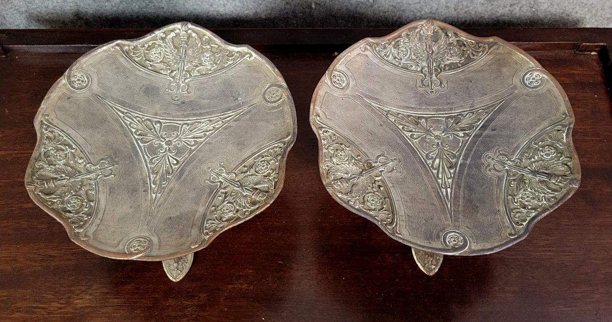 Paire de Vides poche ou coupes en Bronze doré époque Art Nouveau -photo-3