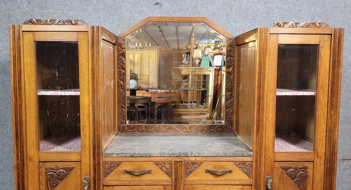 Two-part Art Nouveau Oak Display Cabinet-photo-4