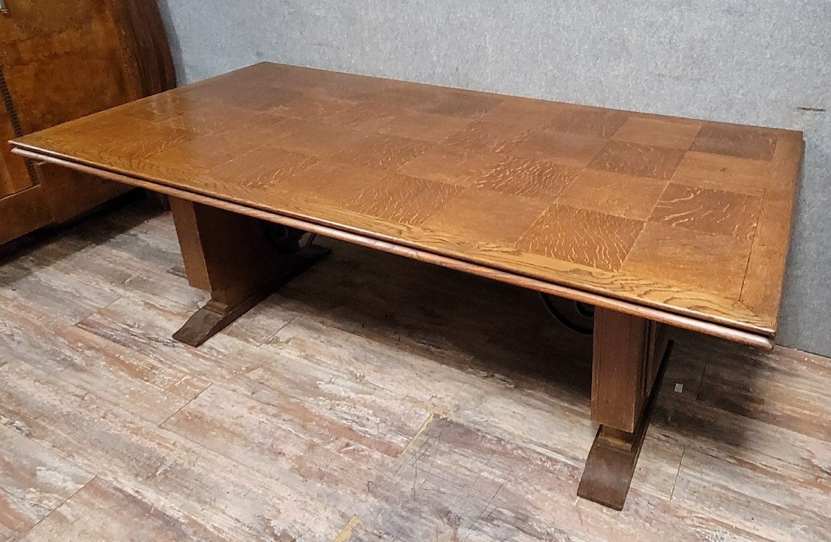 D'aprés Charles Dudouyt : Immense table a allonge en chene -photo-3