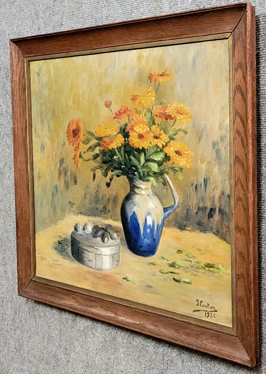 Jacques Cartier 1936: Oil On Canvas, Still Life With Flowers-photo-1