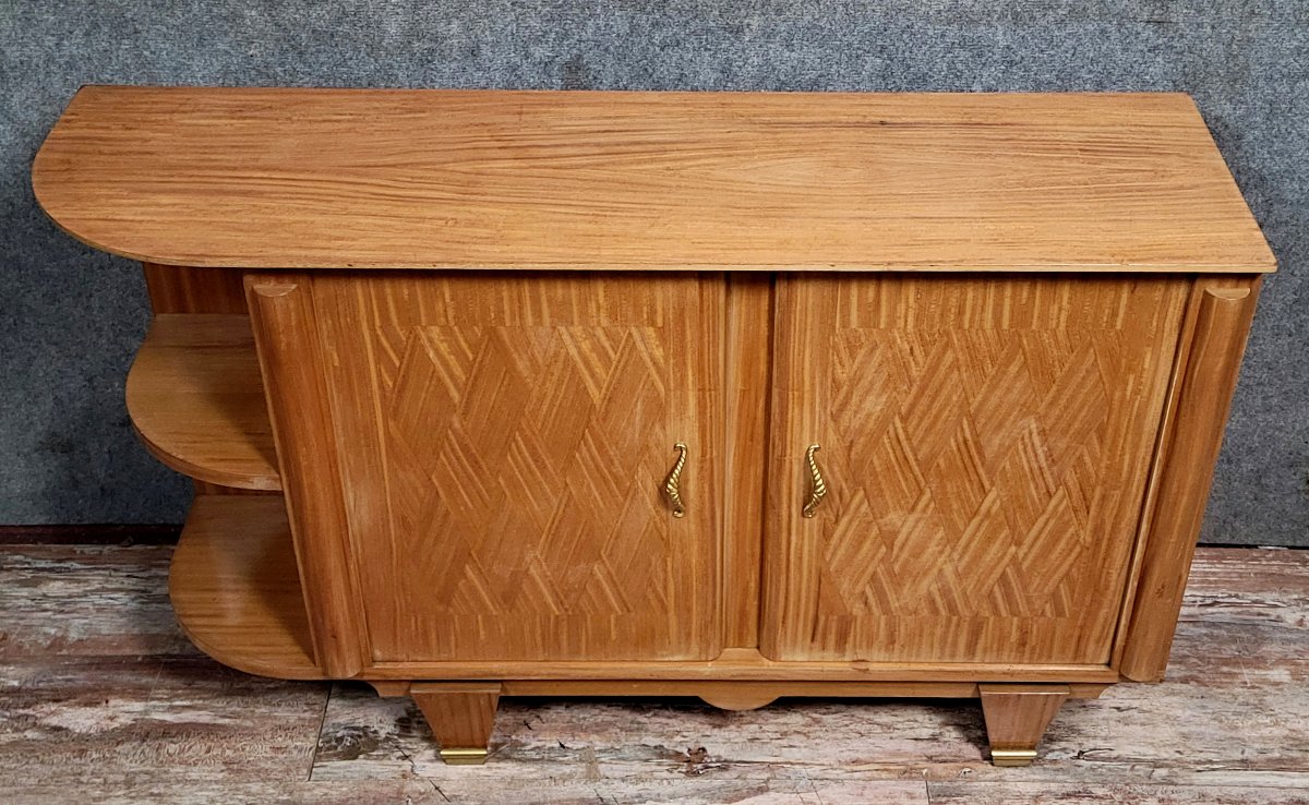 D'après Jules Leleu : rare buffet en enfilade en marquéterie époque Art Déco -photo-3