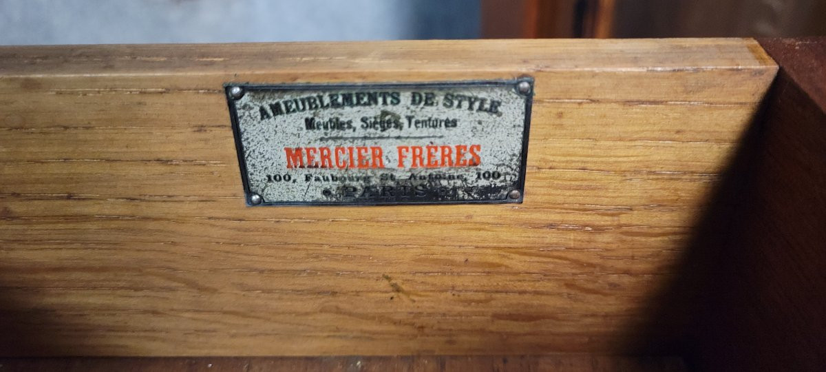 D'après Louis Majorelle : Rare et grand meuble époque Art Nouveau en acajou et cuir gauffré-photo-4
