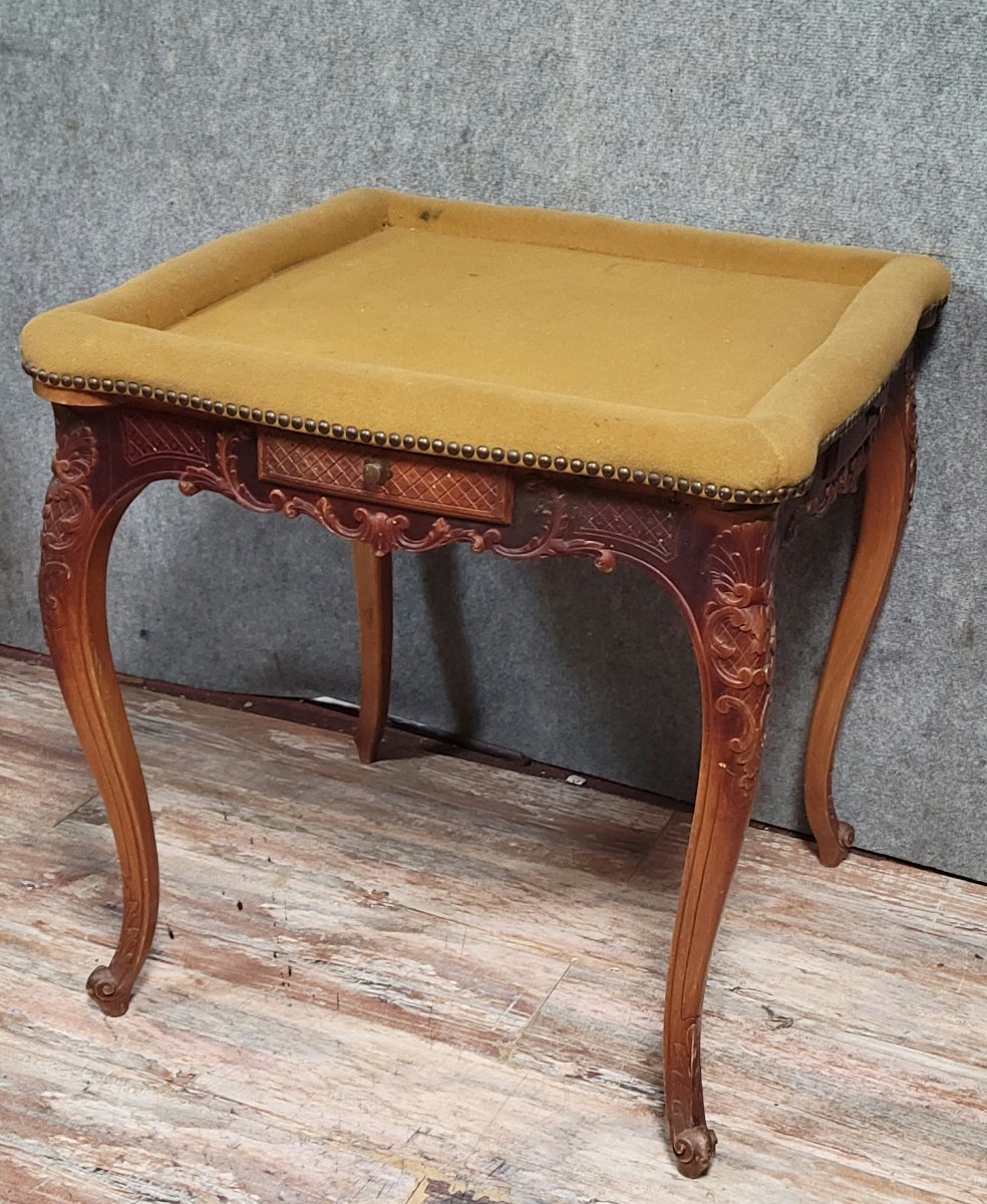 Table a jeux Provencale style louis XV en noyer sculpté -photo-2