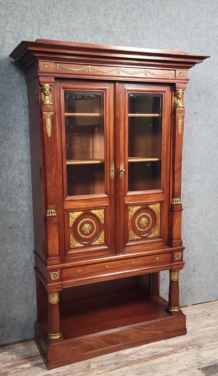 Rare Empire Style Mahogany And Gilt Bronze Bookcase-photo-1