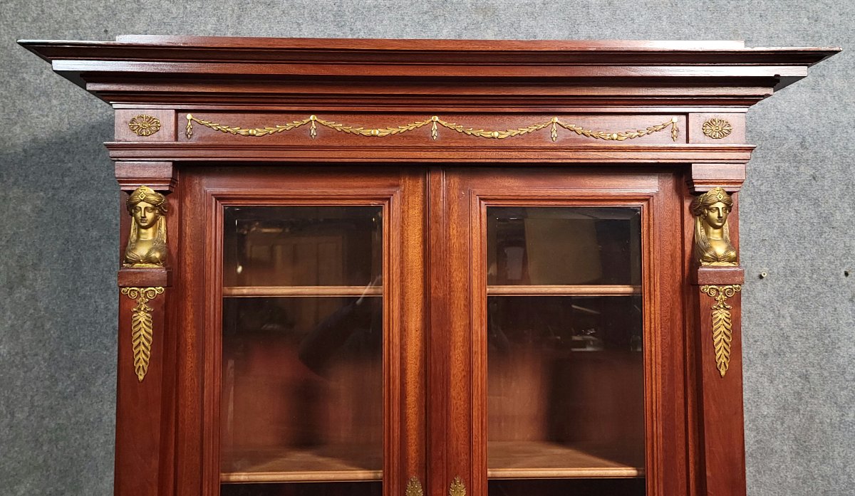 Rare Empire Style Mahogany And Gilt Bronze Bookcase-photo-2