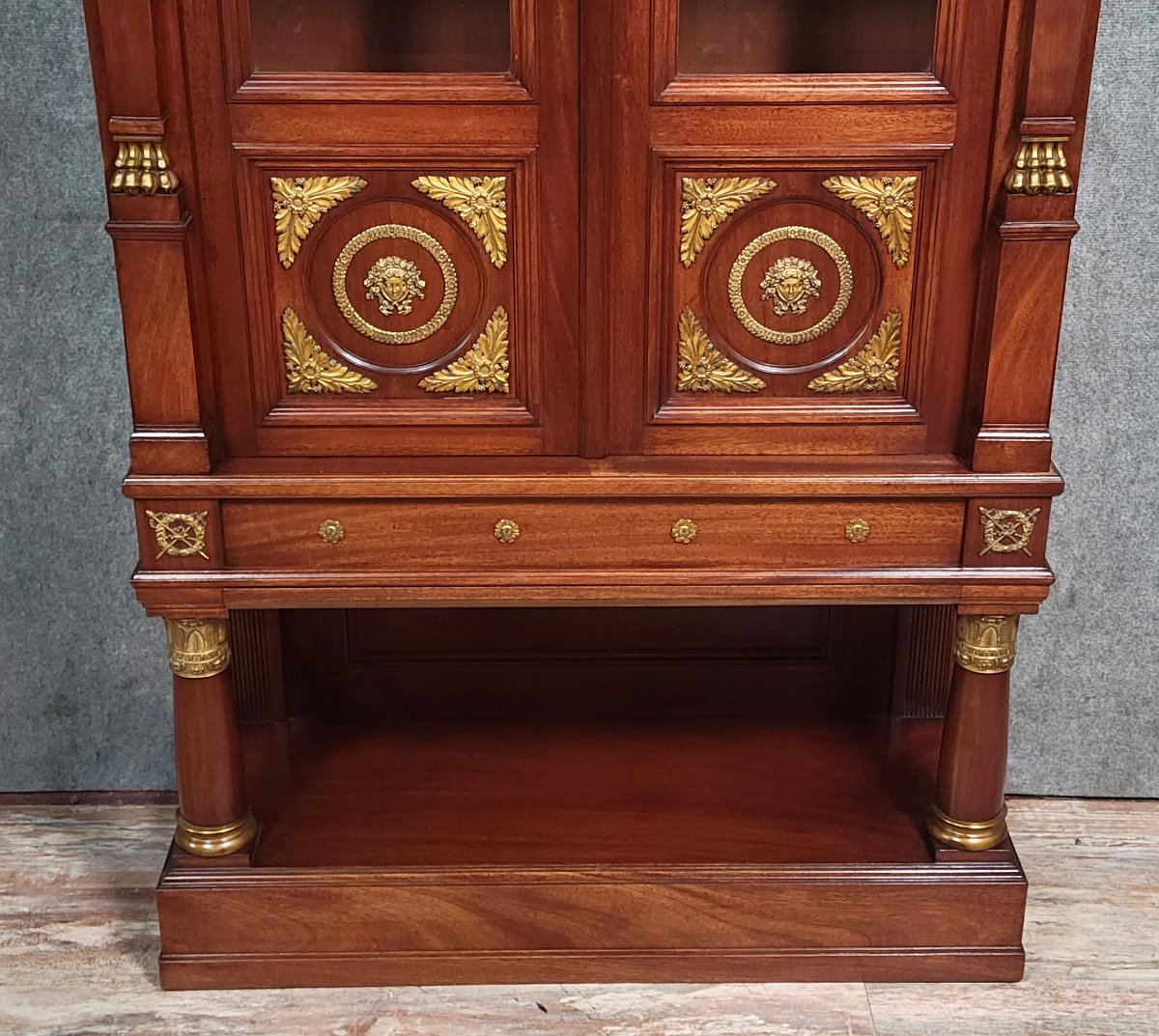 Rare Empire Style Mahogany And Gilt Bronze Bookcase-photo-3