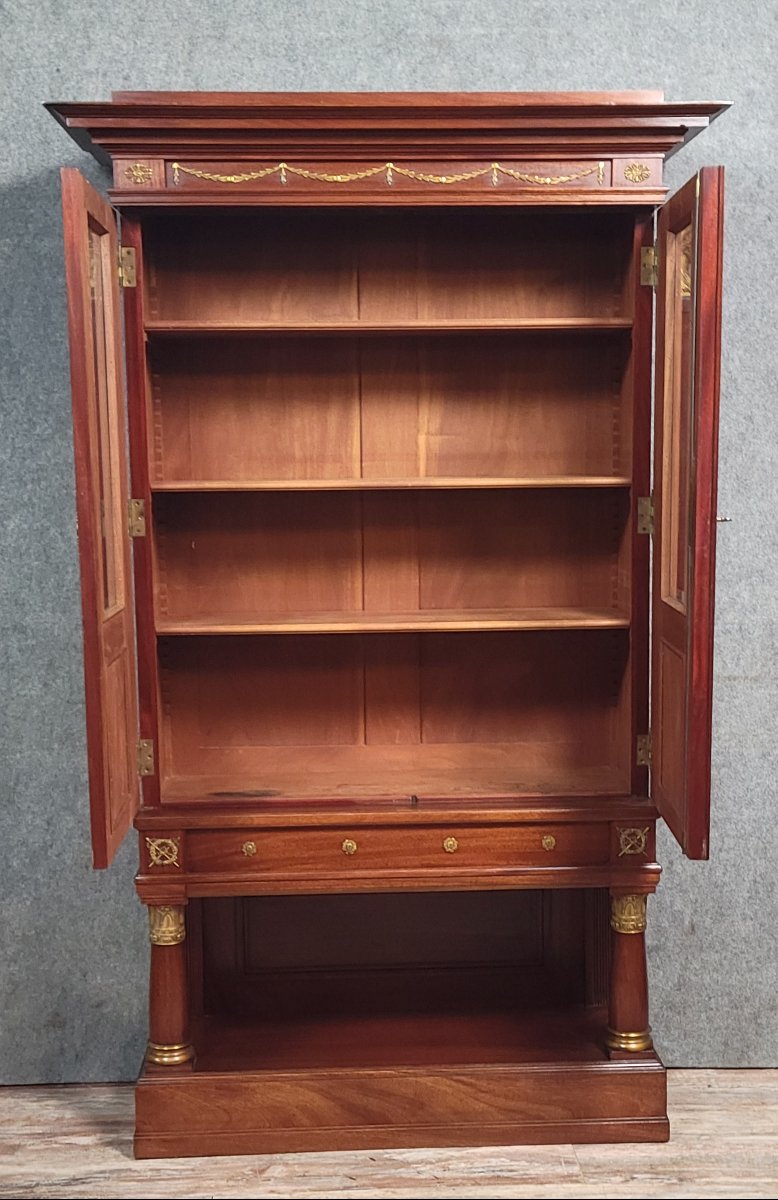 Rare Empire Style Mahogany And Gilt Bronze Bookcase-photo-7