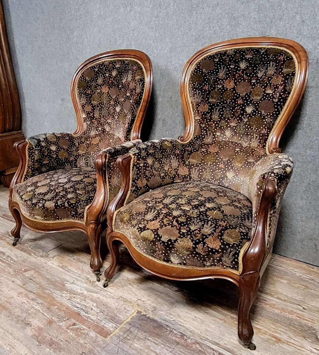 Pair Of Antique Louis Philippe Period Walnut Armchairs -photo-2