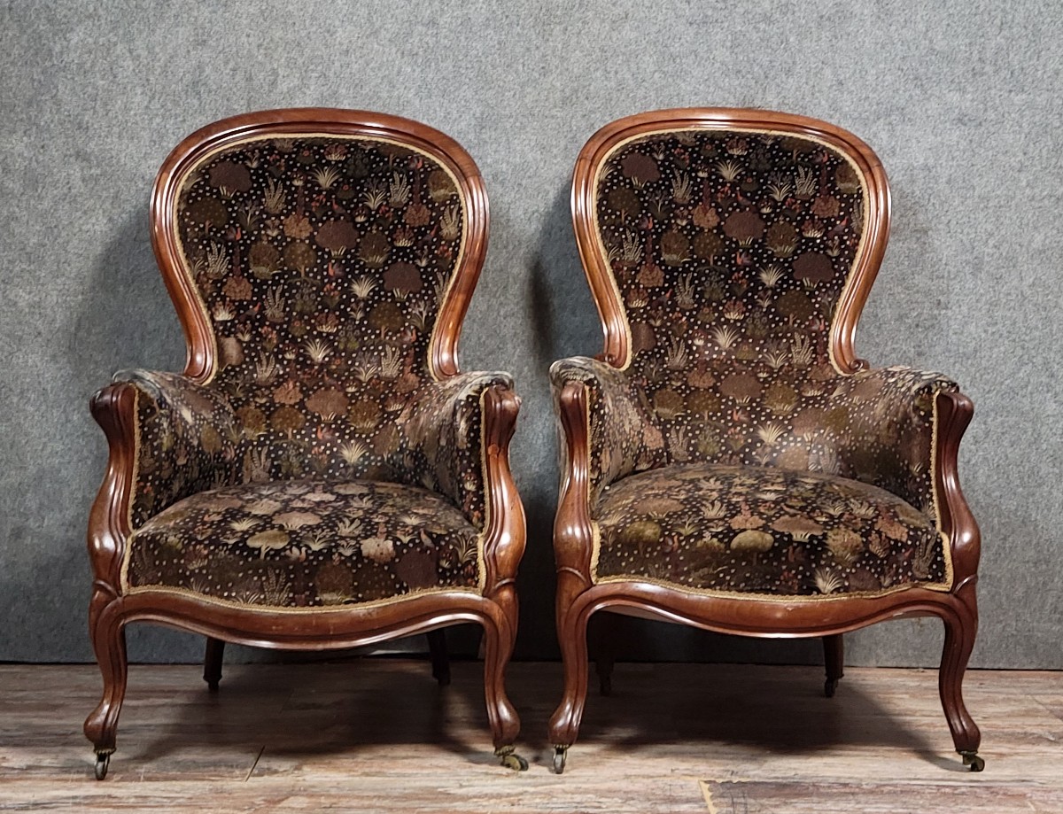 Pair Of Antique Louis Philippe Period Walnut Armchairs 