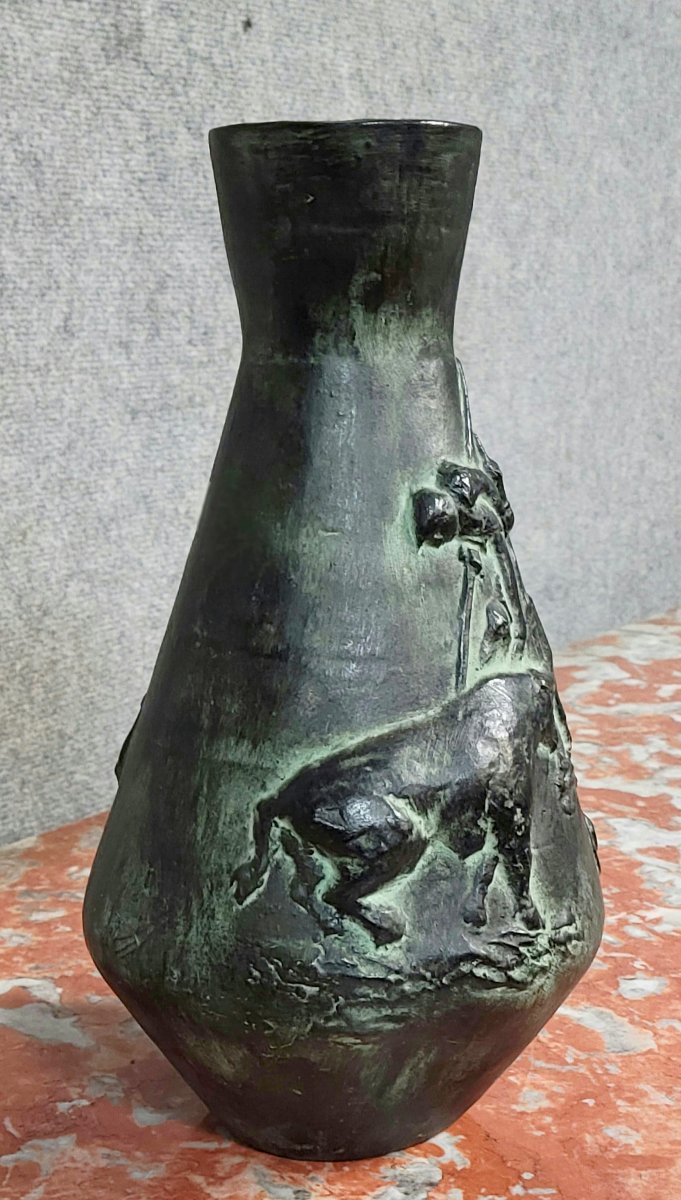Ceramic Vase With Relief Decoration, Depicting A Bullfighting Scene-photo-1