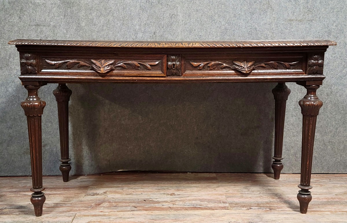 Antique Renaissance-style Desk In Carved Oak 