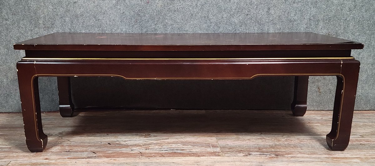 20th Century Asia: Lacquered Coffee Table Decorated With Birds In Flowering Branches  -photo-1