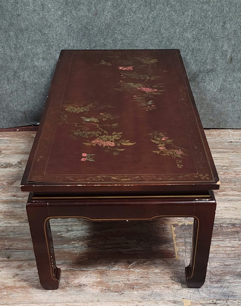 20th Century Asia: Lacquered Coffee Table Decorated With Birds In Flowering Branches  -photo-4