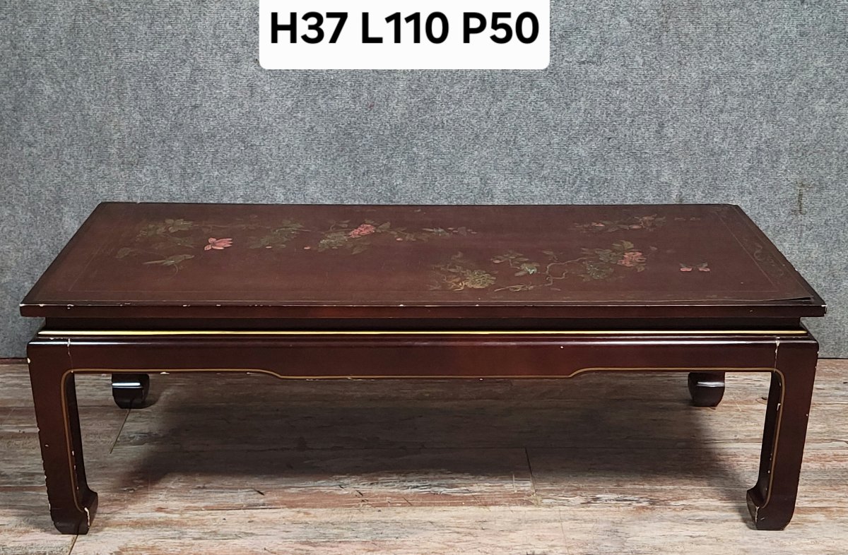 20th Century Asia: Lacquered Coffee Table Decorated With Birds In Flowering Branches  -photo-5