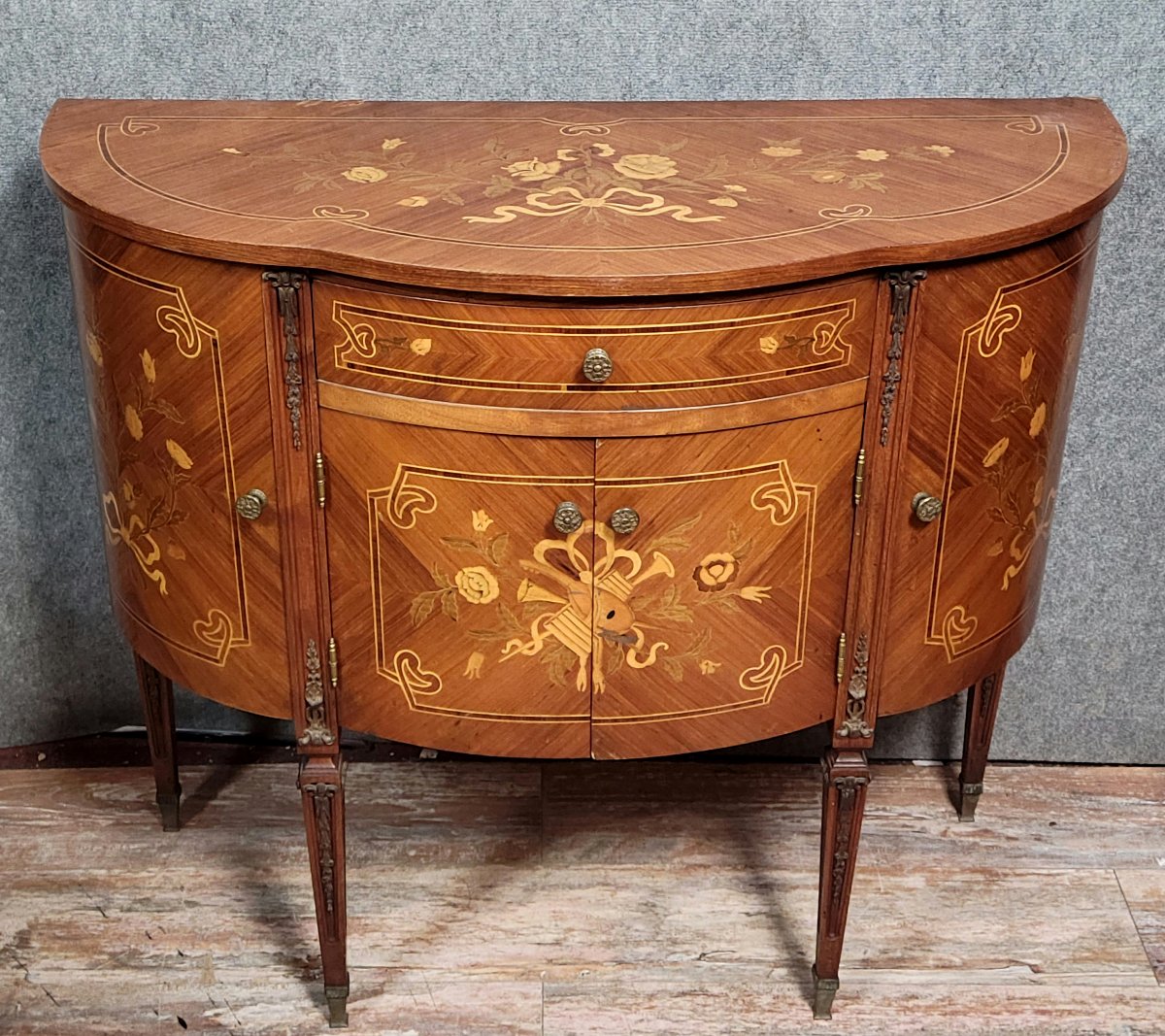 Venetian Half-moon Commode With Doors In Louis XVI Style Marquetry -photo-3
