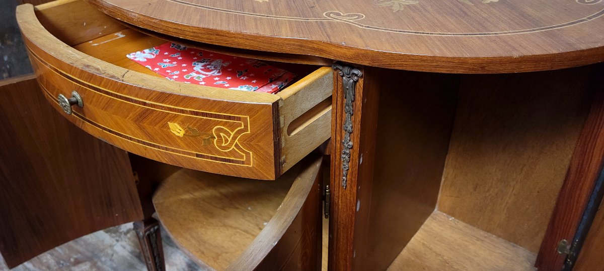 Venetian Half-moon Commode With Doors In Louis XVI Style Marquetry -photo-5
