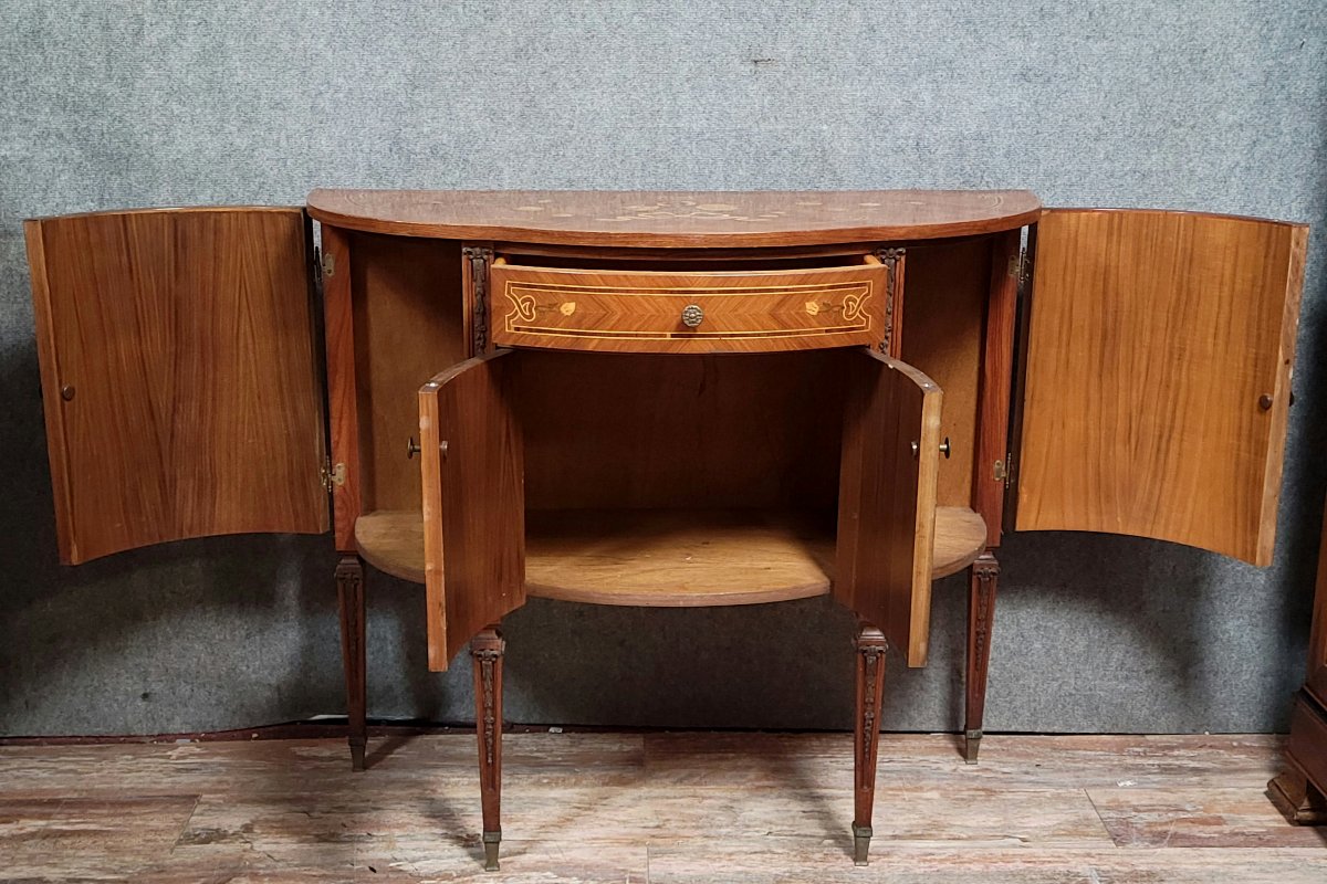 Venetian Half-moon Commode With Doors In Louis XVI Style Marquetry -photo-6