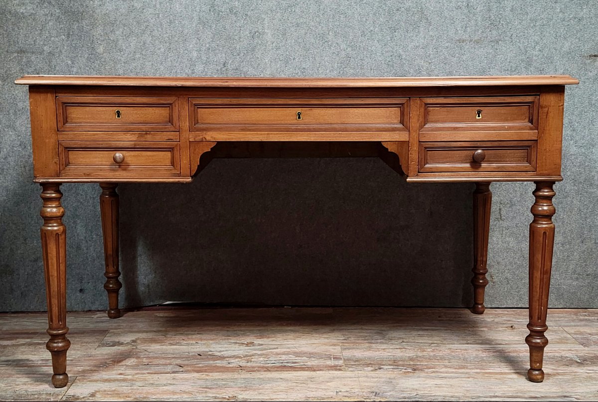 Bureau plat époque Louis Philippe en noyer -photo-2