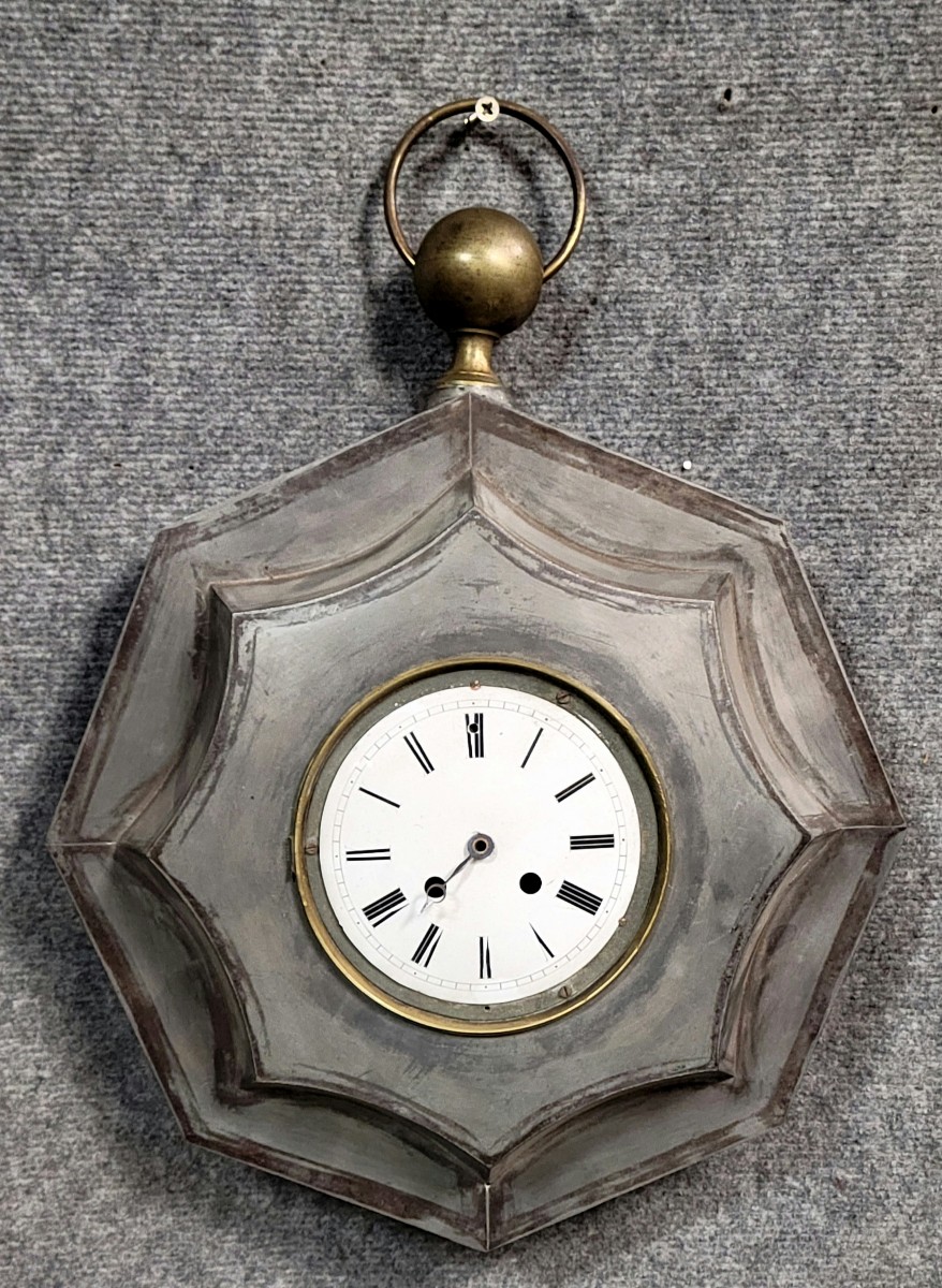 Hexagonal Sheet Metal Wall Clock In The Charles X Style  