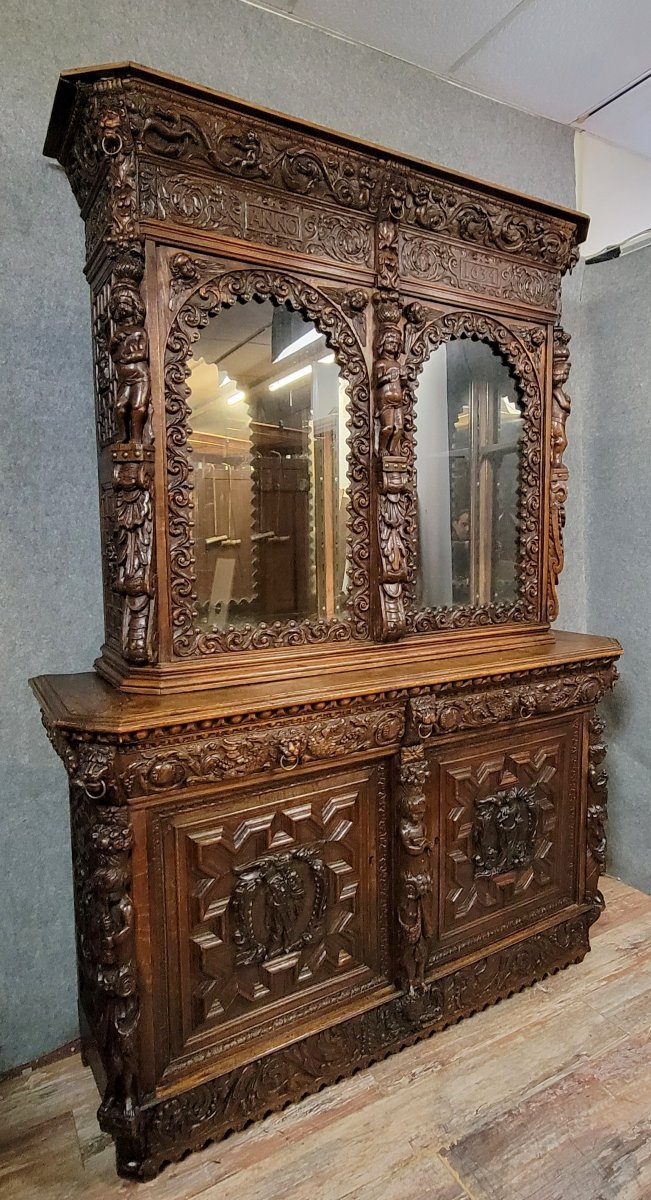buffet deux-corps style Renaissance Italienne en chene massif-photo-4