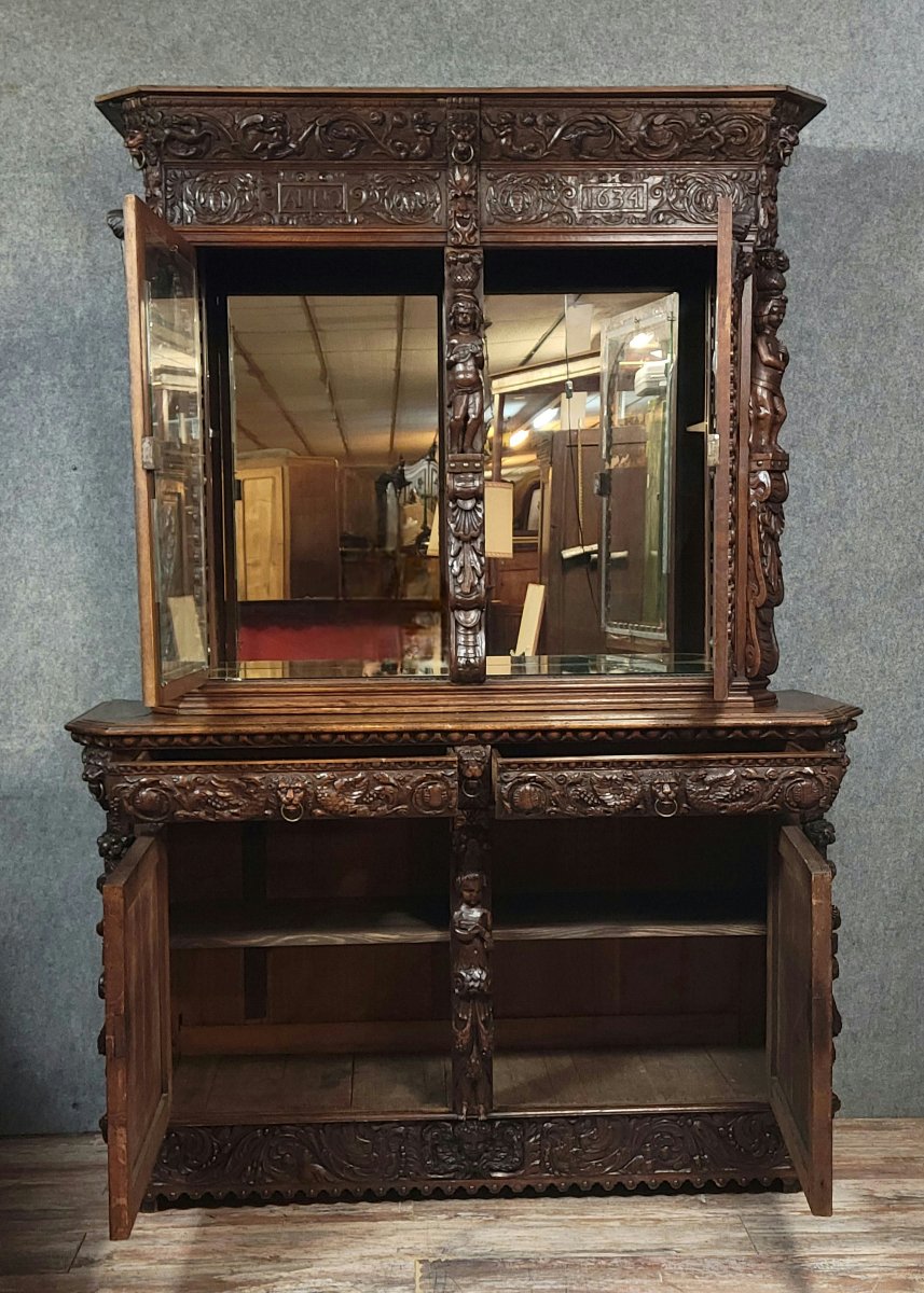 buffet deux-corps style Renaissance Italienne en chene massif-photo-7