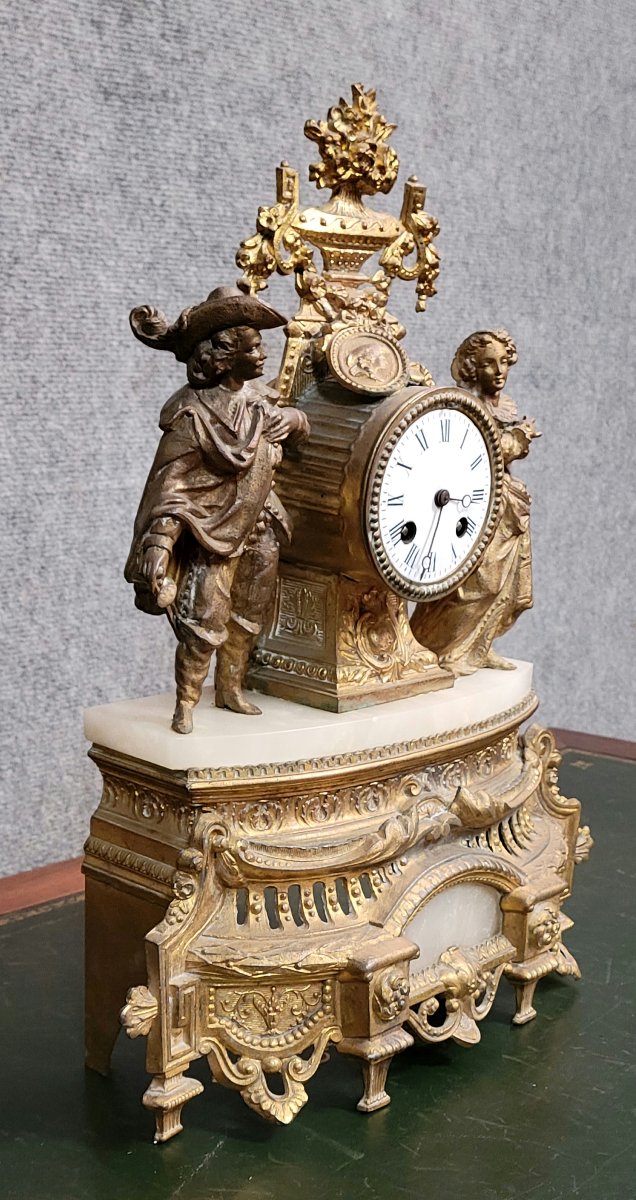 Clock In Gilt Spelter And White Marble, Napoleon III Period  -photo-1