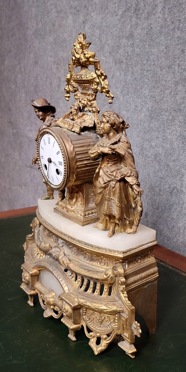 Clock In Gilt Spelter And White Marble, Napoleon III Period  -photo-2