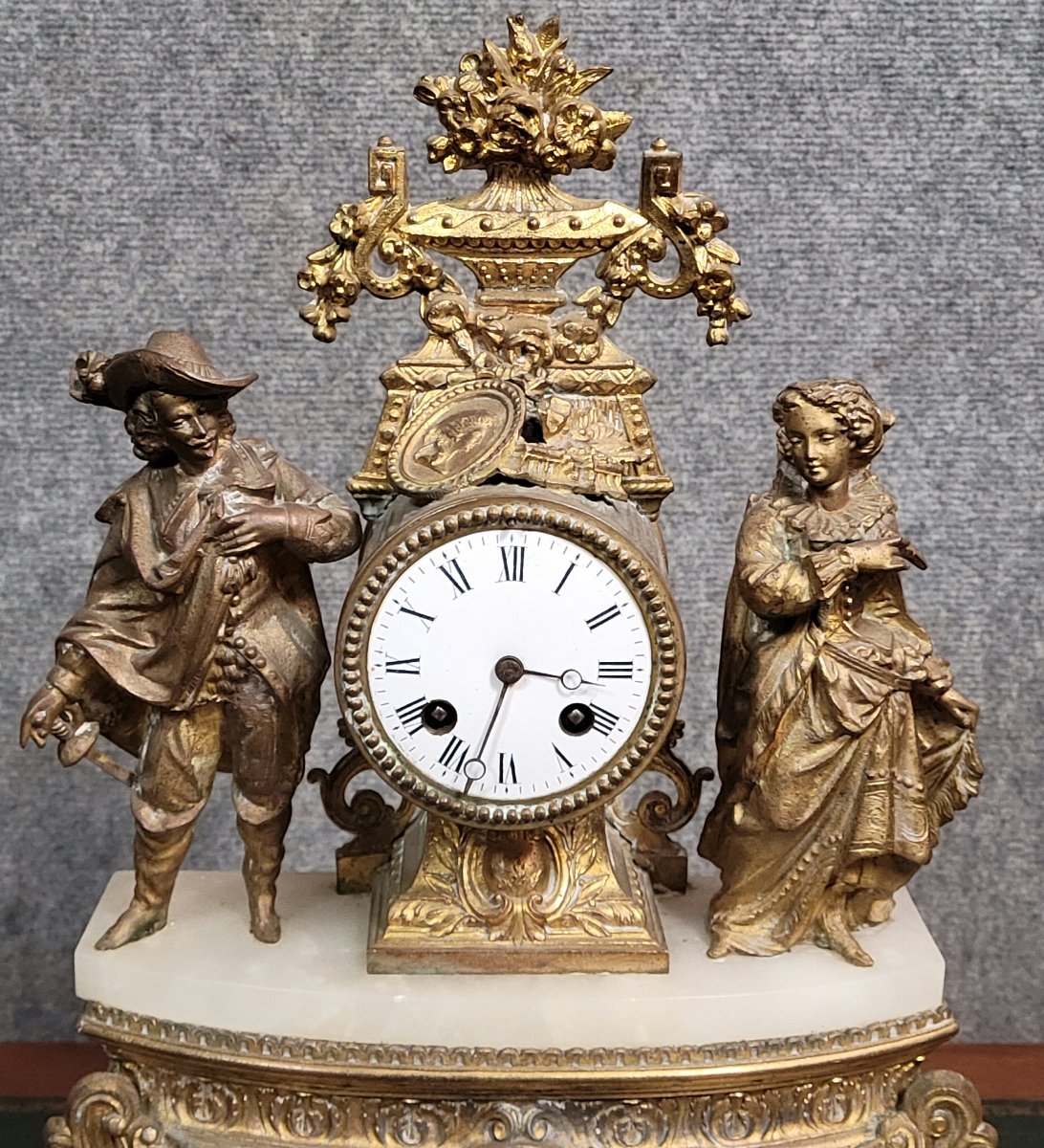 Clock In Gilt Spelter And White Marble, Napoleon III Period  -photo-3