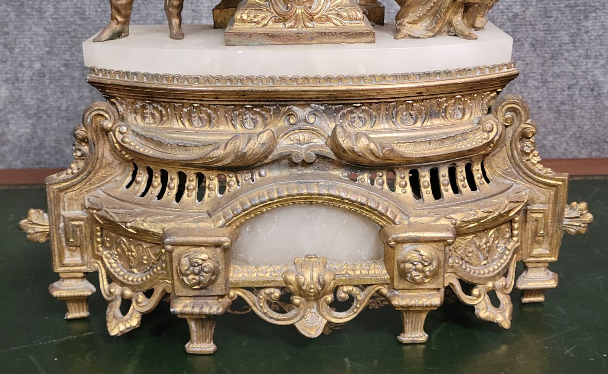 Clock In Gilt Spelter And White Marble, Napoleon III Period  -photo-4