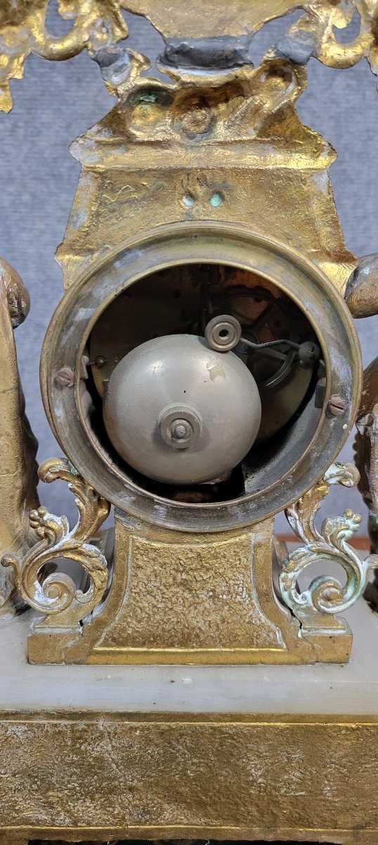 Clock In Gilt Spelter And White Marble, Napoleon III Period  -photo-5