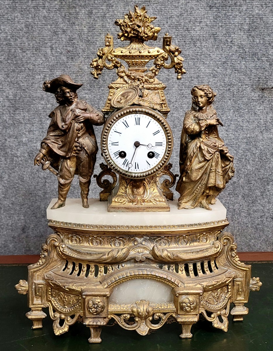Clock In Gilt Spelter And White Marble, Napoleon III Period  
