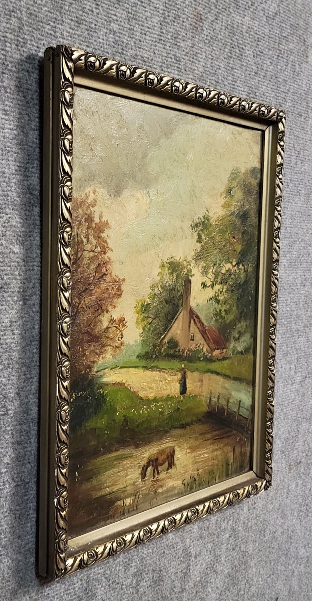Oil On Panel, 19th Century: Lively Rural Scene  -photo-1