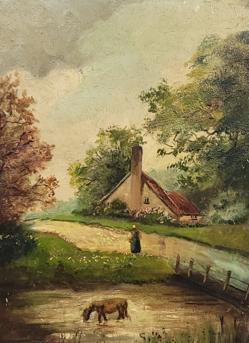 Oil On Panel, 19th Century: Lively Rural Scene  -photo-3