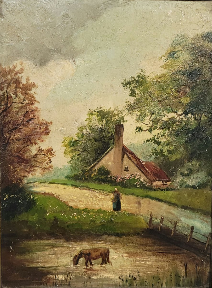 Oil On Panel, 19th Century: Lively Rural Scene  -photo-4