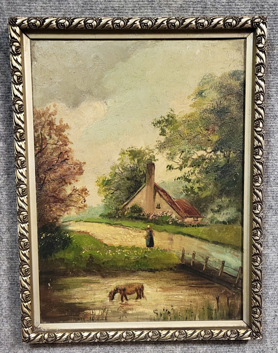 Oil On Panel, 19th Century: Lively Rural Scene  