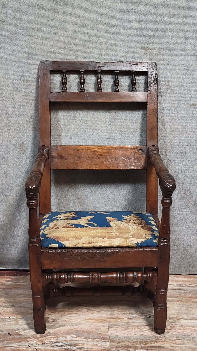 Louis XIII Period Armchair In Solid Wood-photo-1