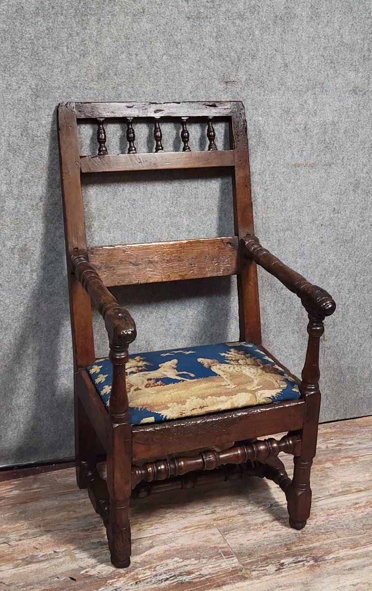 Louis XIII Period Armchair In Solid Wood-photo-2