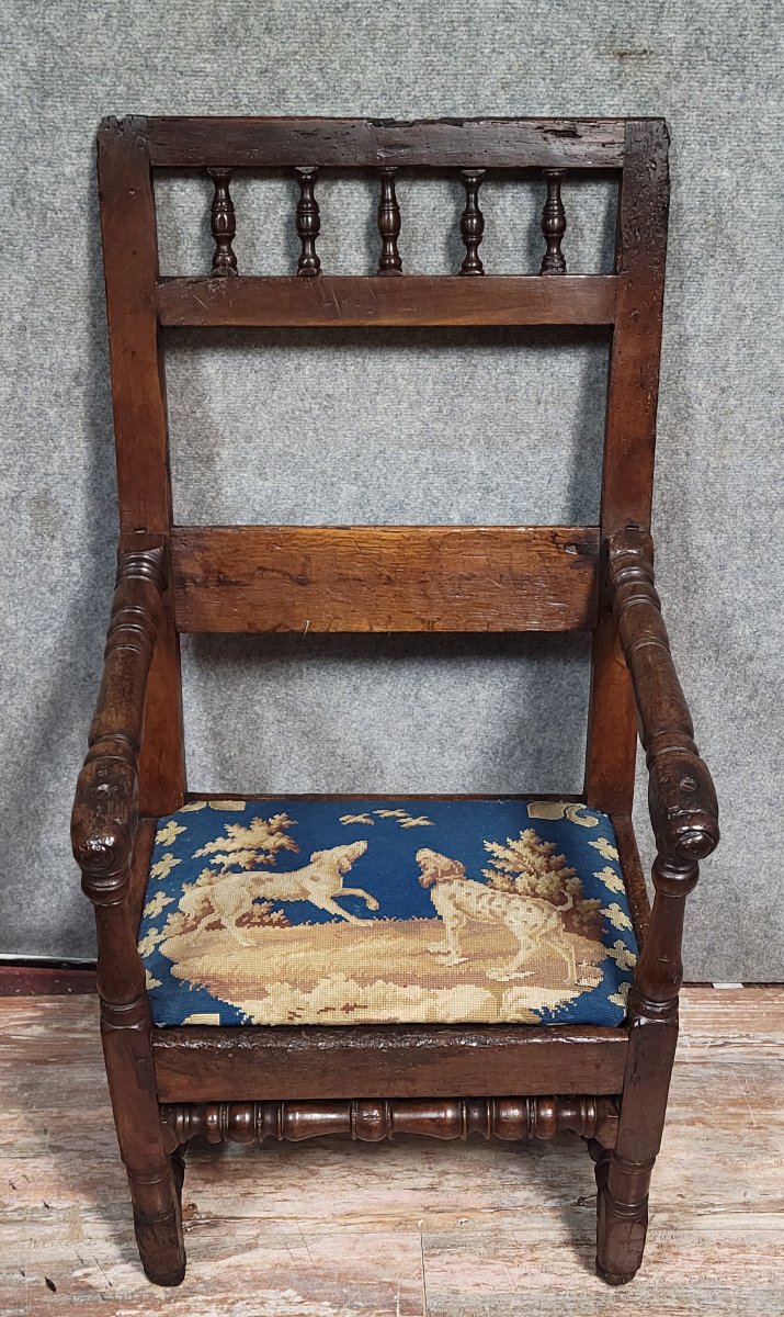 Louis XIII Period Armchair In Solid Wood-photo-3